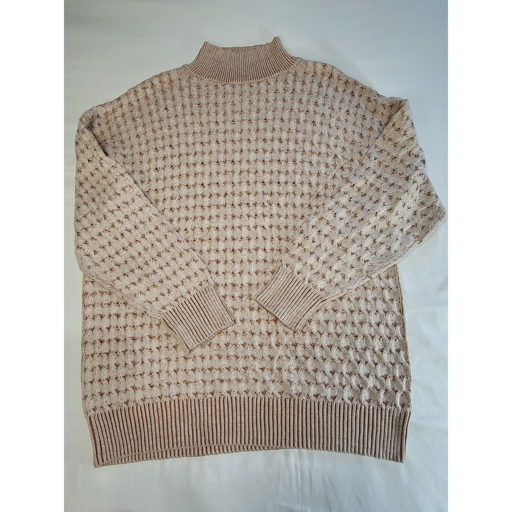 Universal Thread Tan Textured Mock Neck Sweater Women XL Honeycomb Knit Pullover
